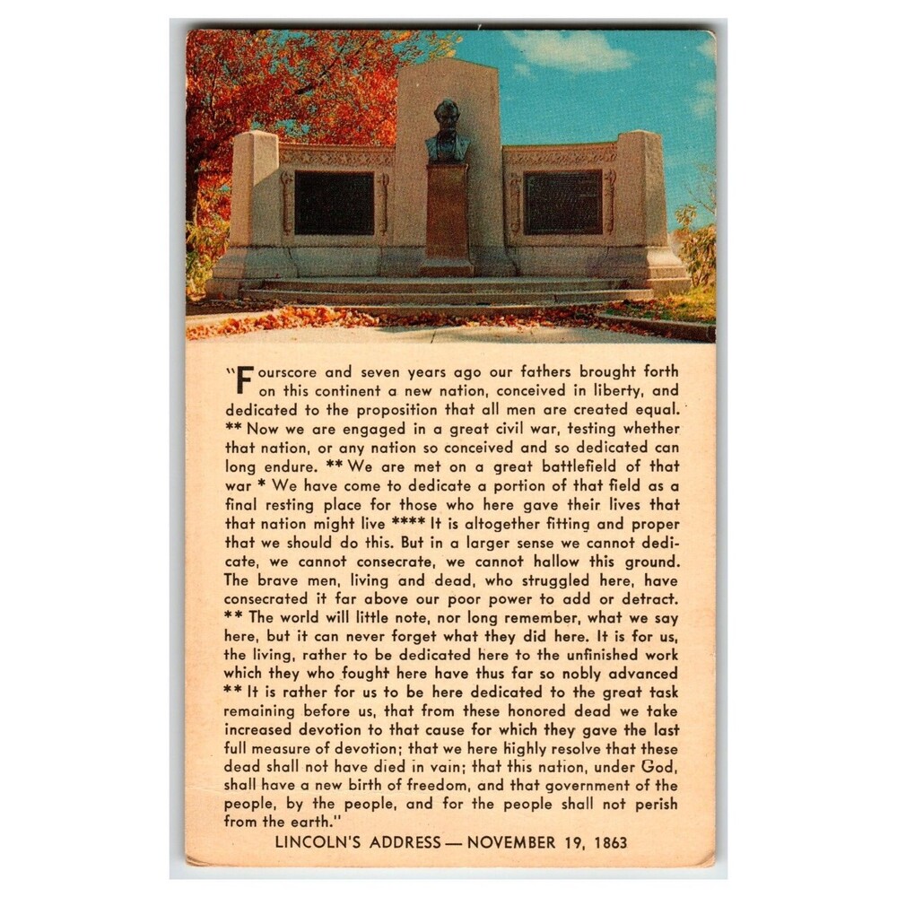 Gettysburg Lincoln Speech Memorial Mirro-Krome Postcard Pennsylvania